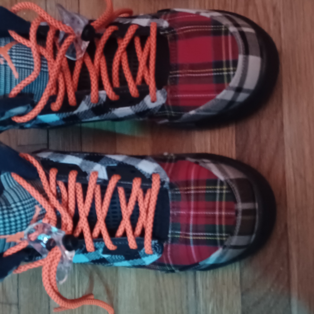 Plaid Sneakers with Orange Laces